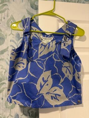 Joanie Char boutique SF designer Blue Leaf-Print Tie-Shoulder Tank
